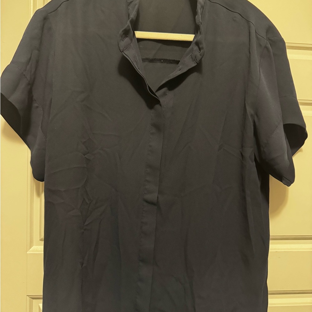 Mango Women Dark Blue Short Sleeve Shirt size 4